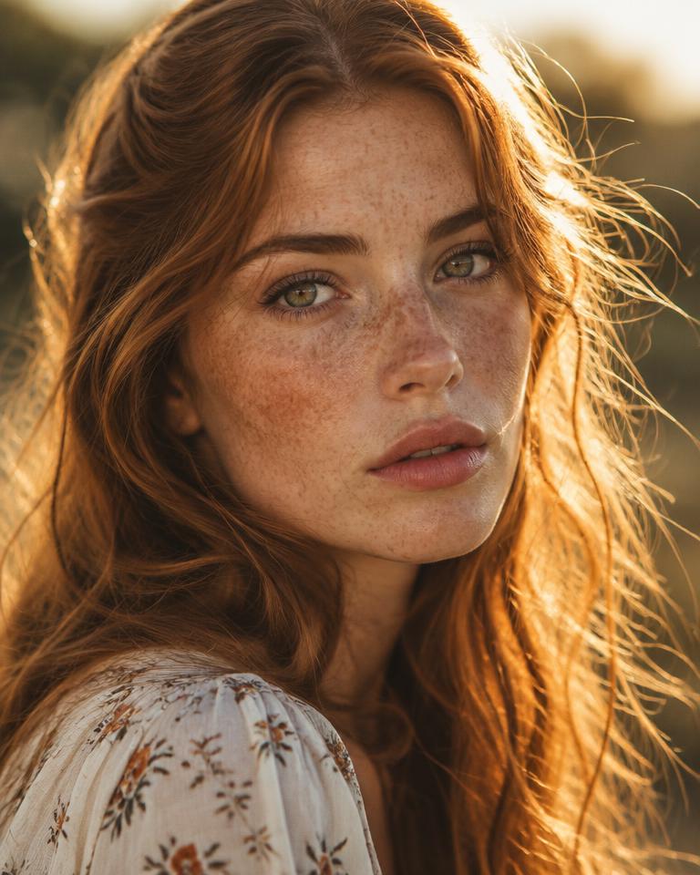 Warm, intimate close-up portrait lit by low evening sun.