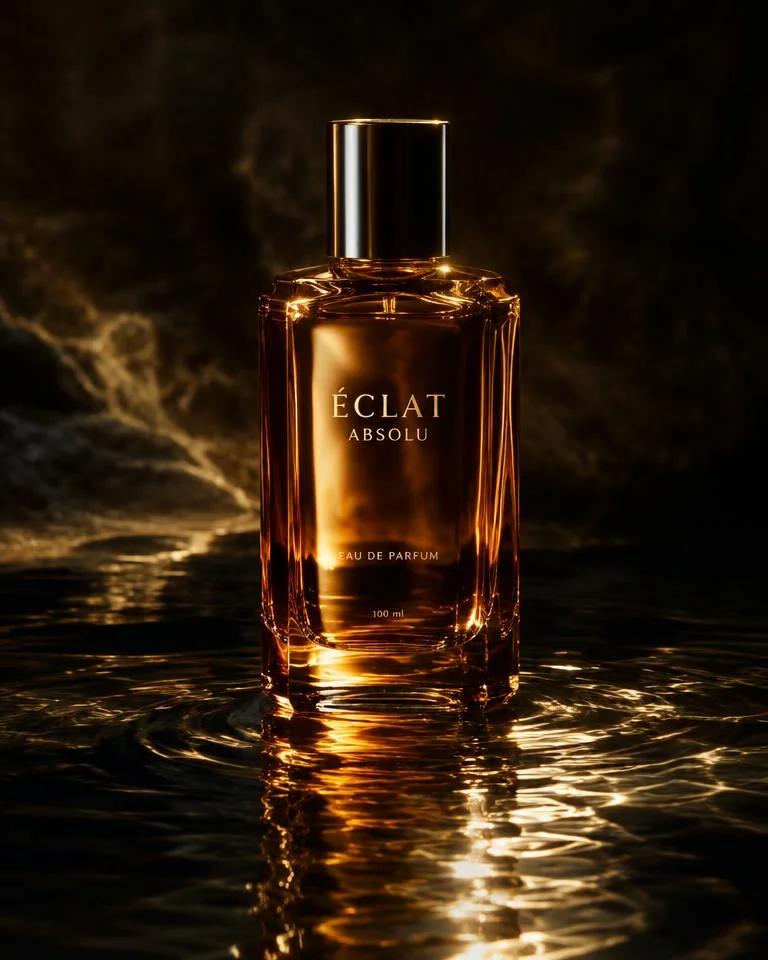 Luxury product shot with ripples and caustic reflections.