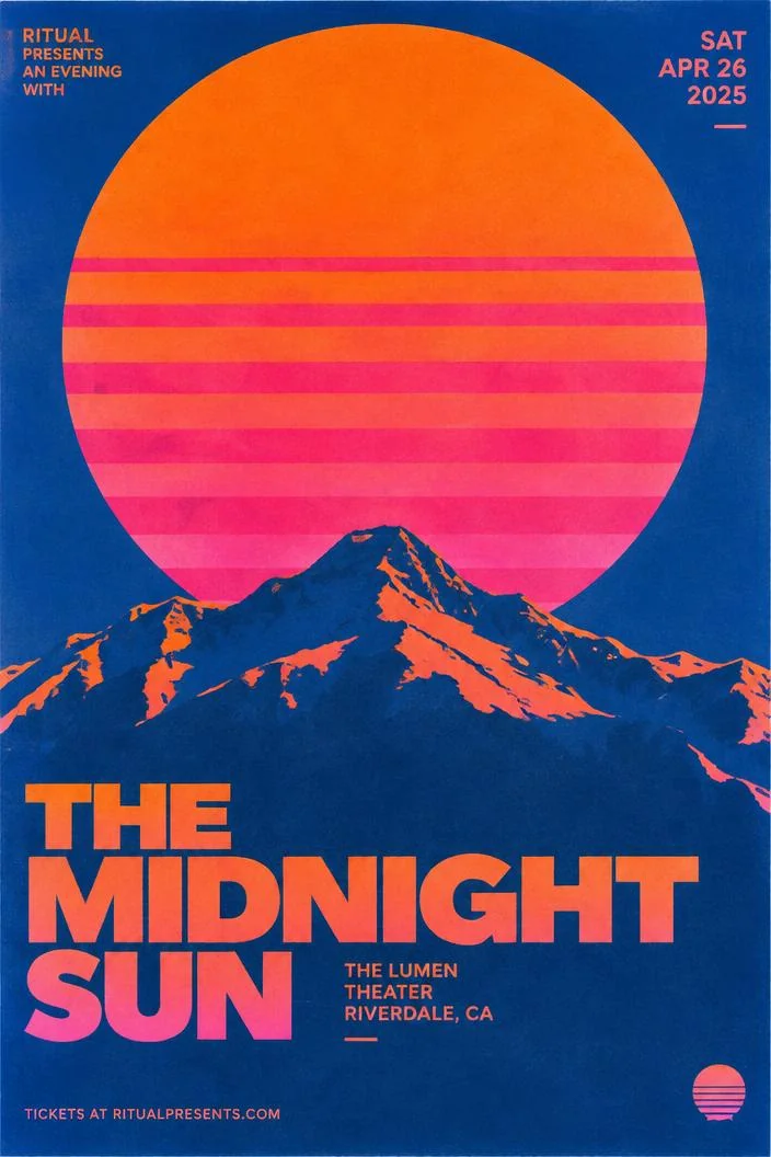 Bold Swiss-meets-synthwave poster composition.